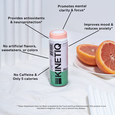 Kinetiq Renew bottle with sliced grapefruit and attributes